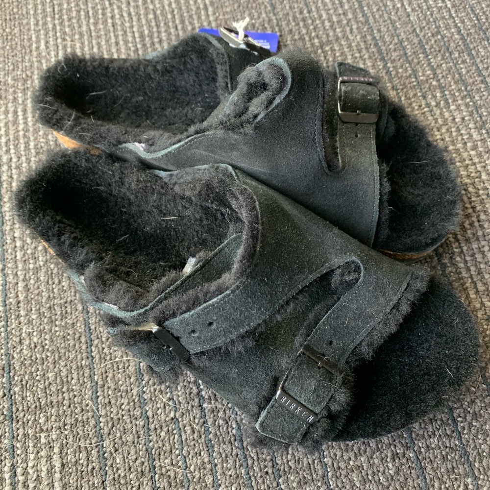 Birkenstock fuzzy sandals